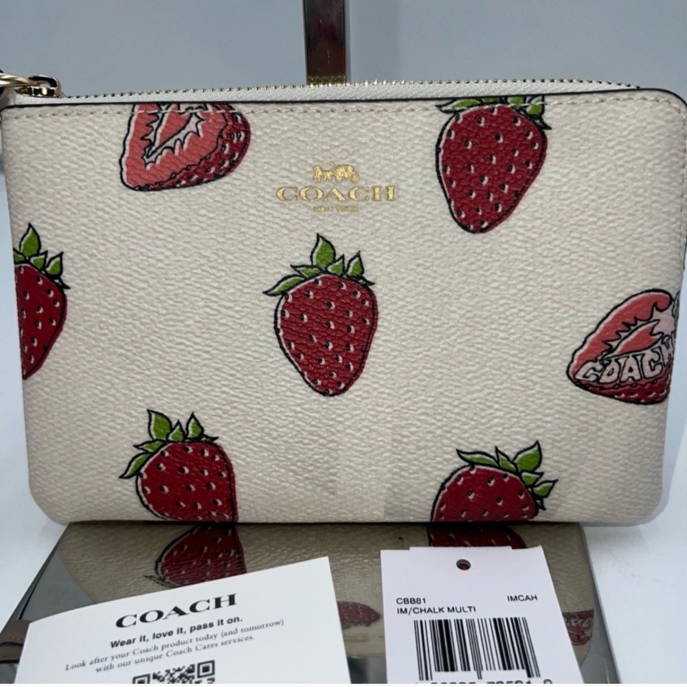 Coach Strawberry Print Wristlet - Picture 3 of 9